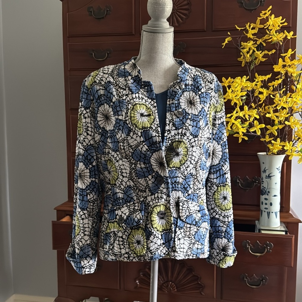 Gump's Geometric Floral Patterned Button-Up Jacket Size Large - Picture 13 of 13